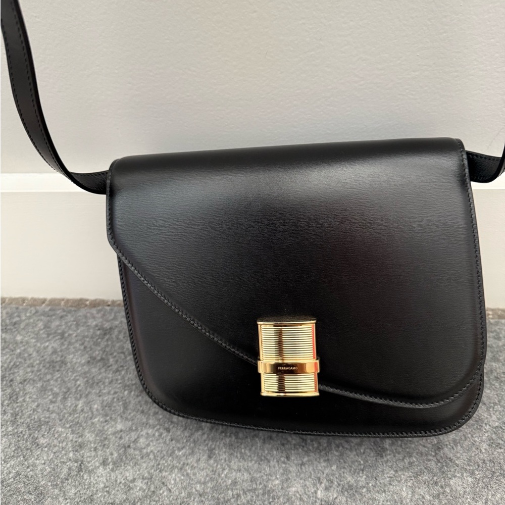 Salvatore Ferragamo Large Fiammia 2024 Black Leather Crossbody Bag